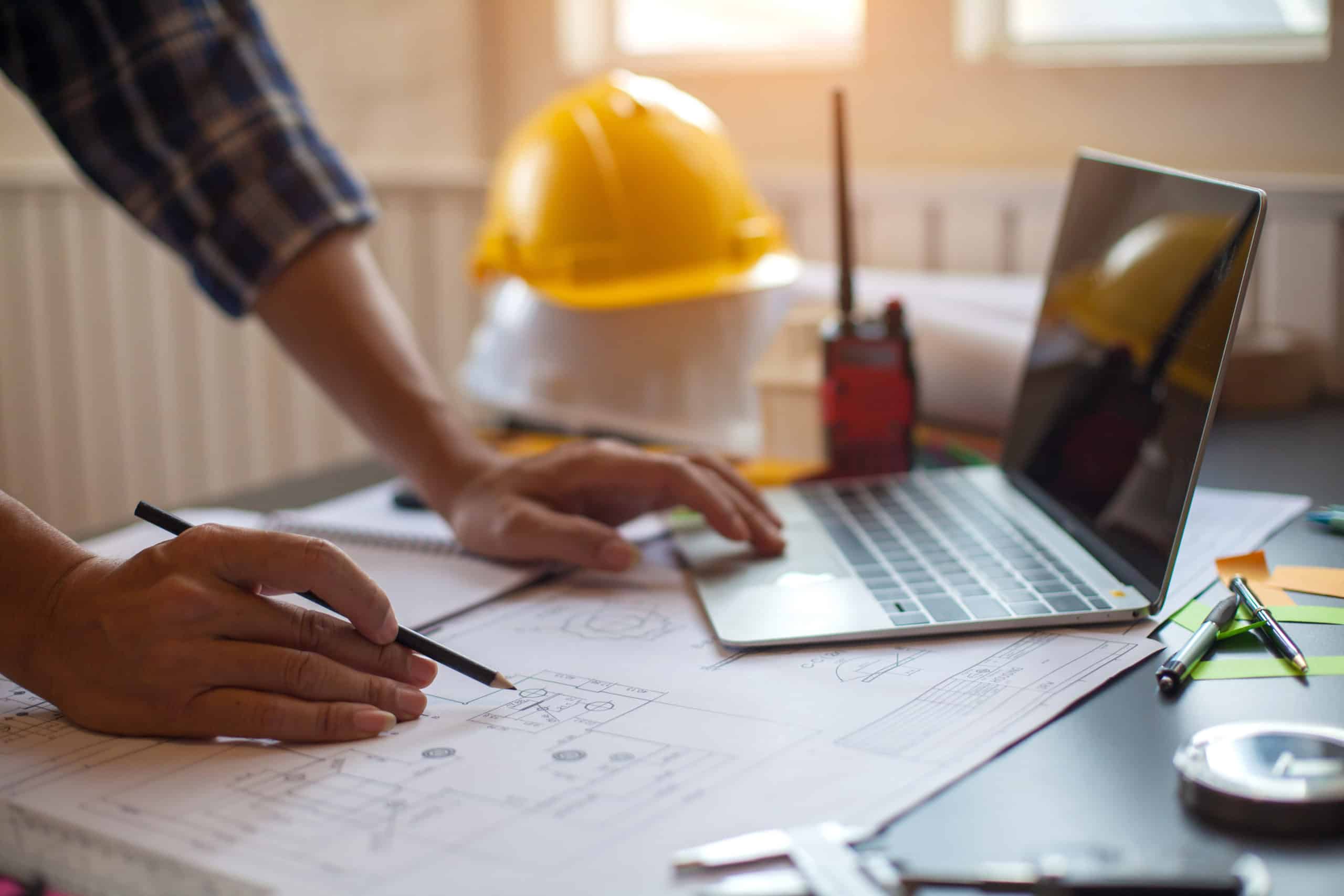 Concept Architect and desk of Architectural project in construct Concept Architect and desk of Architectural project in construct